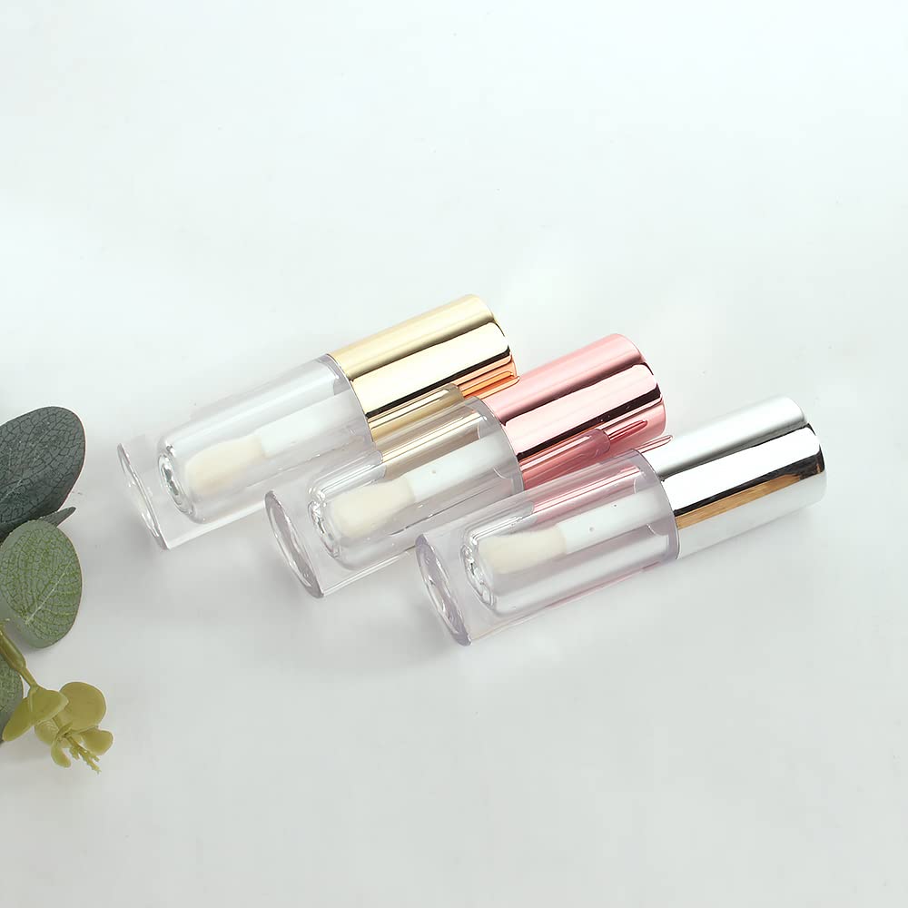 COSIDEA 14pcs Empty 6ml big doe foot wand Chunky lip gloss tubes for DIY lipgloss,Pink round lipgloss containers tubes with thick wand (Gold)