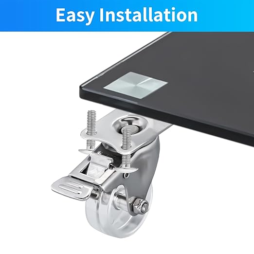 2 Inch Stainless Steel Casters Wheels with Dural Brake, Anti-Corrosion, 360-Degree Rotation, Non-Marking Casters Set of 4 Clear Wheels for Furnitures,Labs,Hospitals,Restaurants
