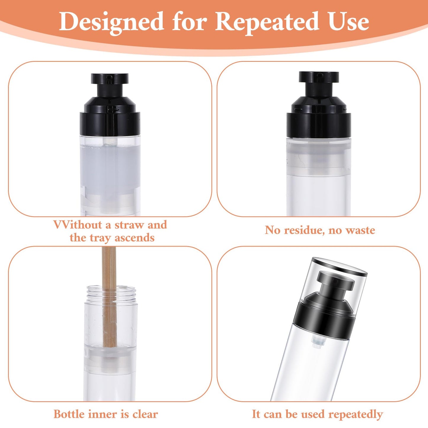 16 Pack Airless Pump Bottles, 1.7oz/50ml Empty Travel Toiletry Containers, Lotion Dispenser with Pump, Small Pumps Bottle for Toiletries Shampoo Lotion and Cream (Black)