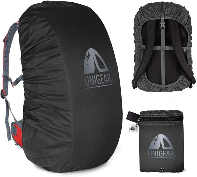 Unigear Backpack Rain Cover Waterproof Rating 5000mm Ultraportable and Durable with 2 Anti-Slip Buckle Strap, Integrated Carry Pouch Design (Black, Meidum)