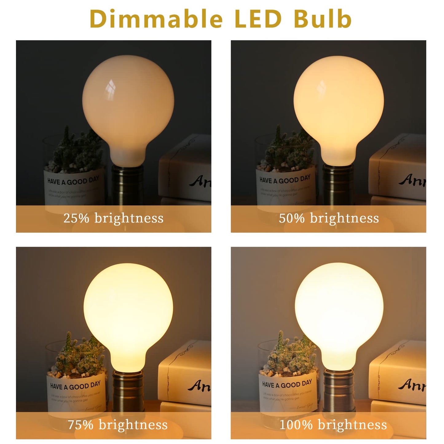 MEILUX 2 Pack G30(G95) Globe LED Light Bulbs, 5.5W Dimmable 50 Watt Equivalent LED Edison Bulbs, Warm White 2700K, 500LM, E26 Base, Milky LED Filament Bulbs for Vanity Bathroom Bedroom