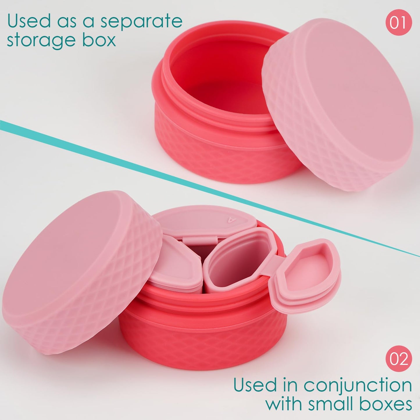 Adorila 2-Pack Silicone Travel Makeup Containers, 0.34oz/10ml TSA Cream Jars, 3-in-1 Modular Skincare Storage Case (Blue, Pink)