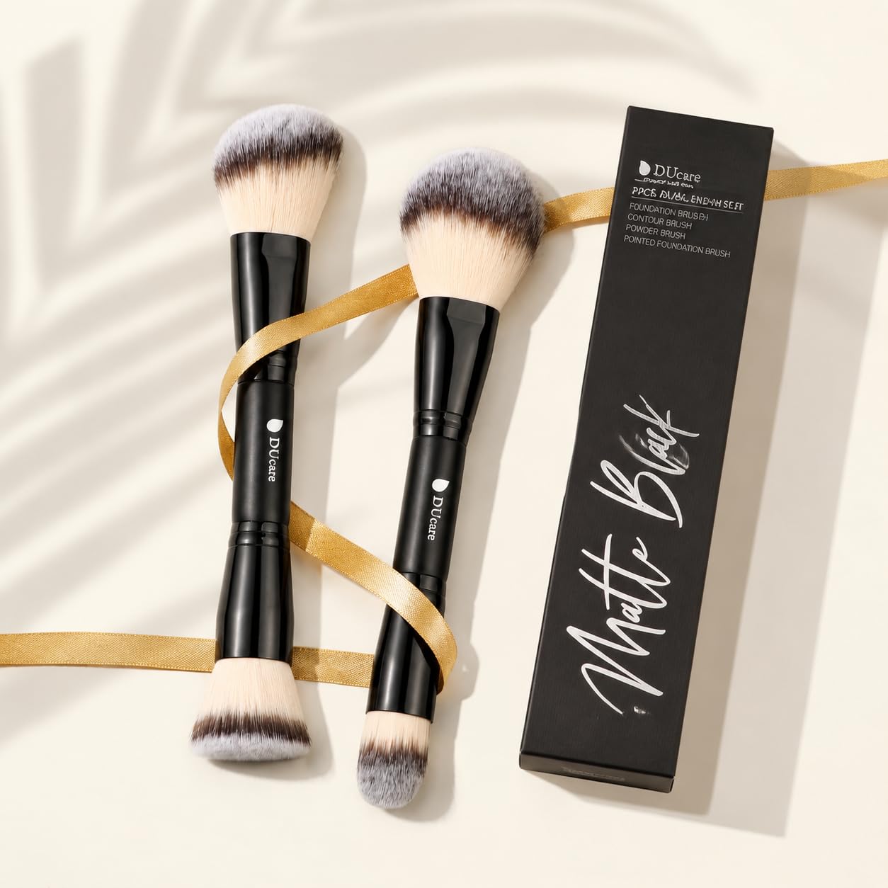 DUcare Foundation Makeup Brushes, 2Pcs Premium Dual-Ended Makeup Brush Foundation, Powder, Buffer & Contour Brushes for Liquid, Cream, Powder, Blending Face Brush, Fit for Home, Travel & Gifting