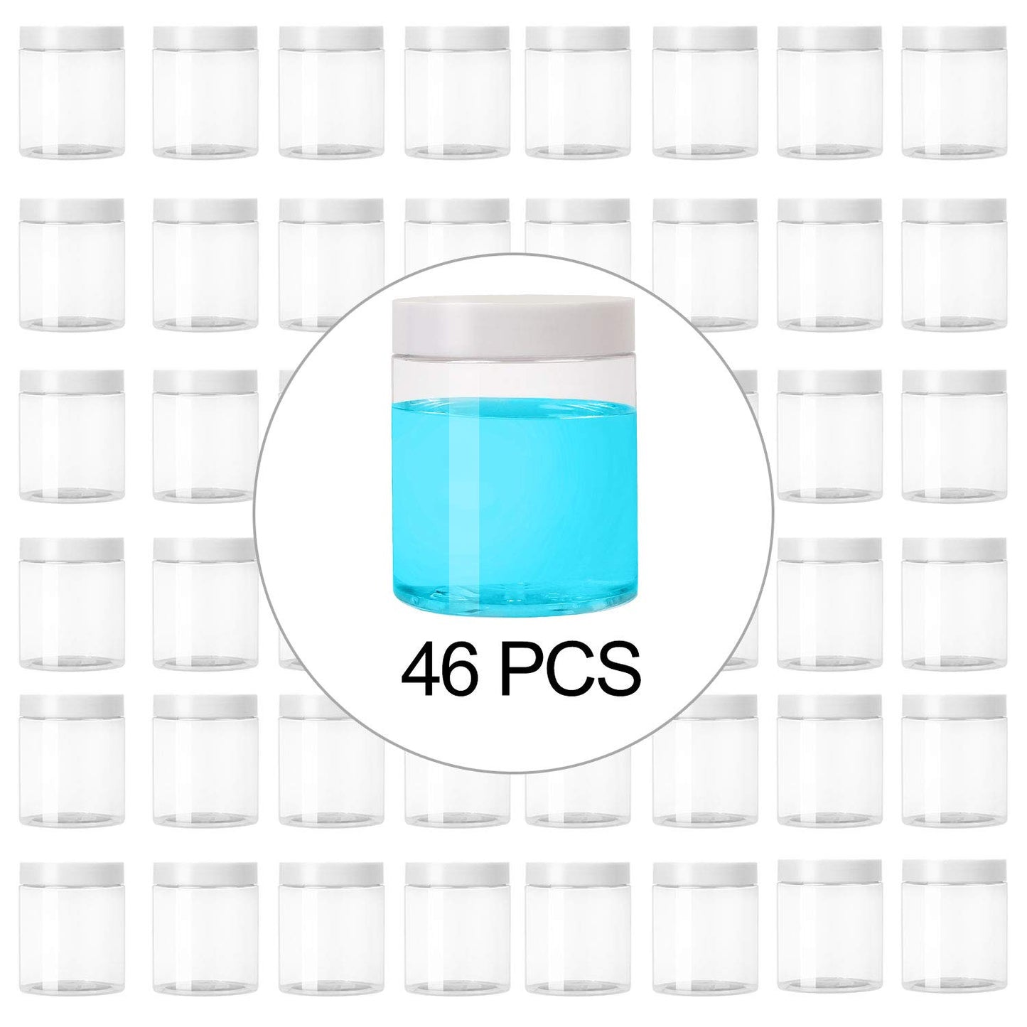 KEILEOHO 46 PCS 8 OZ Plastic Jars with Lids, Plastic Slime Storage Containers, Wide-Mouth Jars With Lids for Kitchen Food Storage, Creams Beauty Products