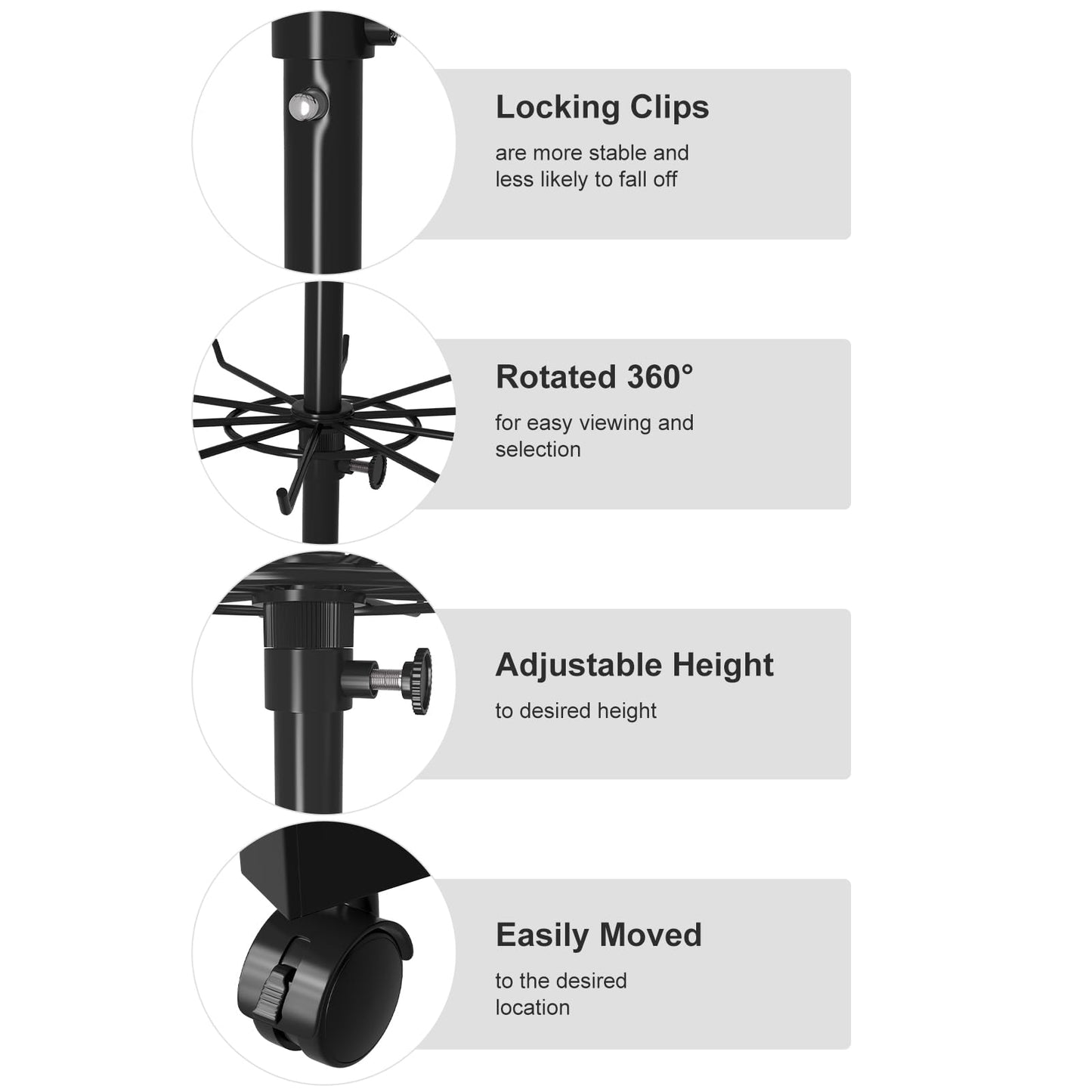 Cakokow Retail Rotating Display Stand 7 Tier, Display Rack with Hooks for Store Display Movable Shop, Display Spinner Stand for Snacks Jewelry Keyring Hats Socks Toys