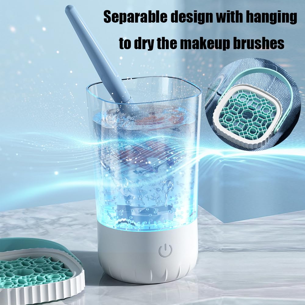 Electric Makeup Brush Cleaner, Automatic Makeup Brush Cleaning Machine with Hanging Drying Function, One Click Start Portable Makeup Brush Cleaners for Deep Cleaning Various Makeup Brushes & Tools