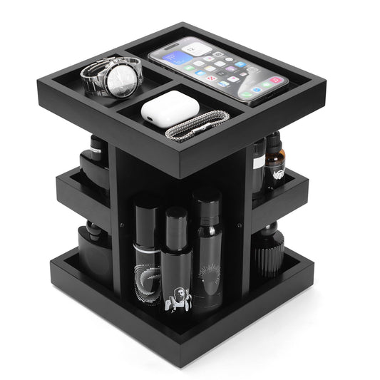 TRQWRO Gift for Men,Mens Organizer,Cologne Stand with Rotate,Mens Accessory Organizers or Valet Tray,Birthday Gift for Dad,Husband,Boyfriend,Anniversary Idea for Him,Watch,Perfume Holder