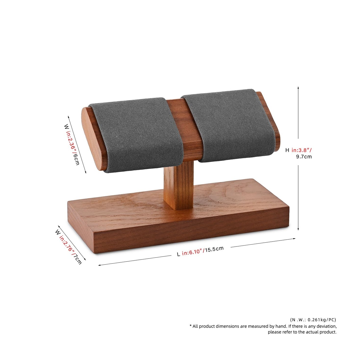 Oirlv Solid Wood Double Watch Display Stand Watch Bracelet Organizer（Grey）