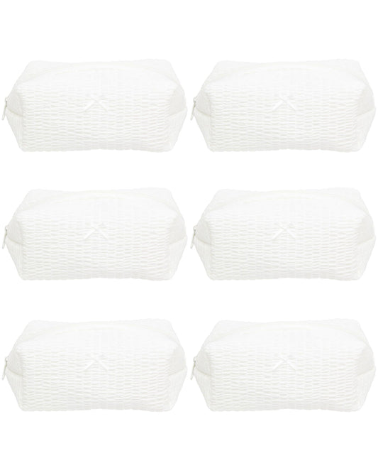 PAZIMIIK 6PCS Cozy Makeup Bag Small Aesthetic Travel Zipper Cosmetic Pouch for Women Make Up Beauty Accessories Brushes, Bubble White