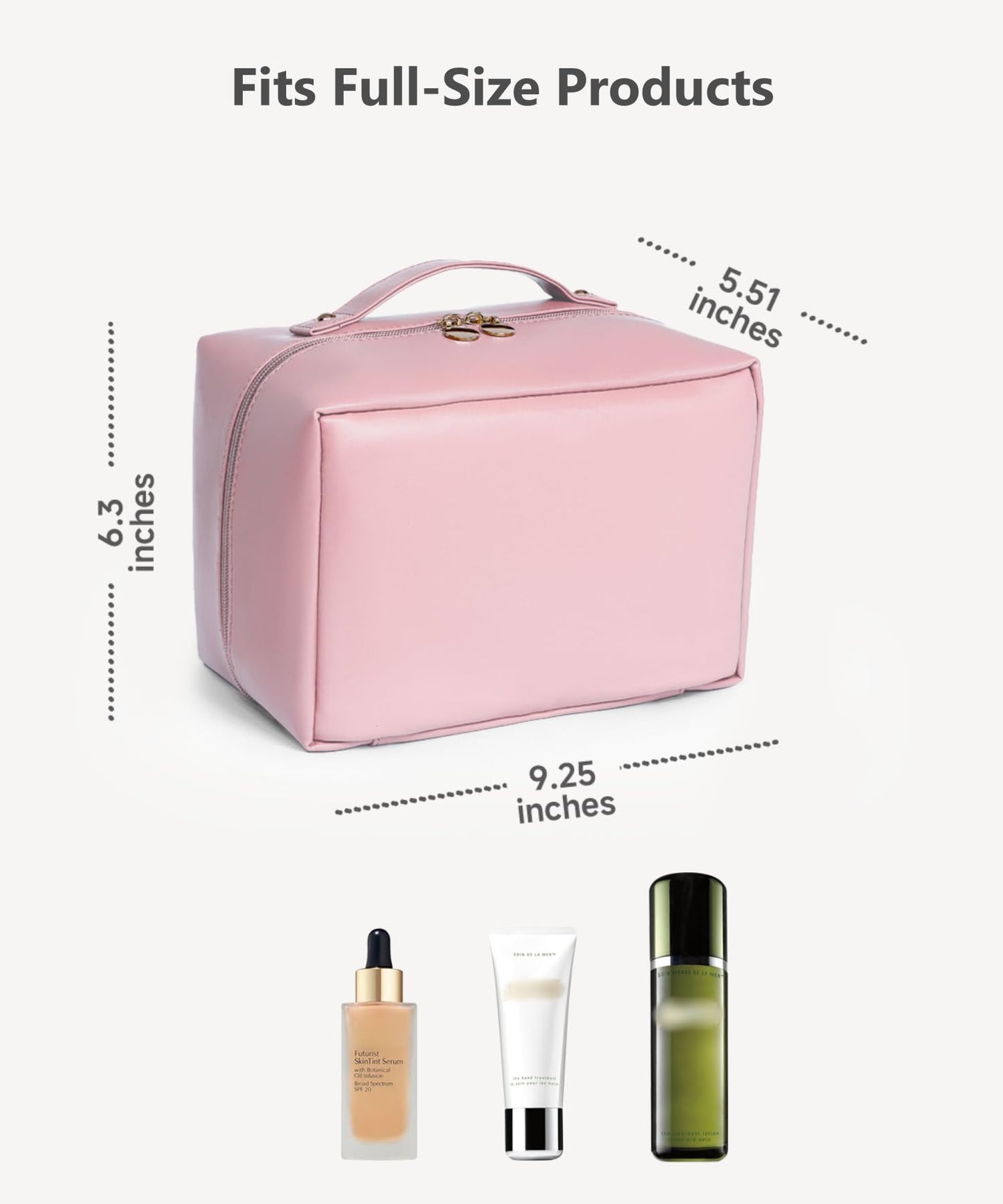 Travel Makeup Bag, Large Capacity Cosmetic Organizer Bag for Women, 180° Flat Open Makeup Case with Compartments, Waterproof PU Leather Toiletry Bag for Skincare, Brushes & Beauty Travel Essentials
