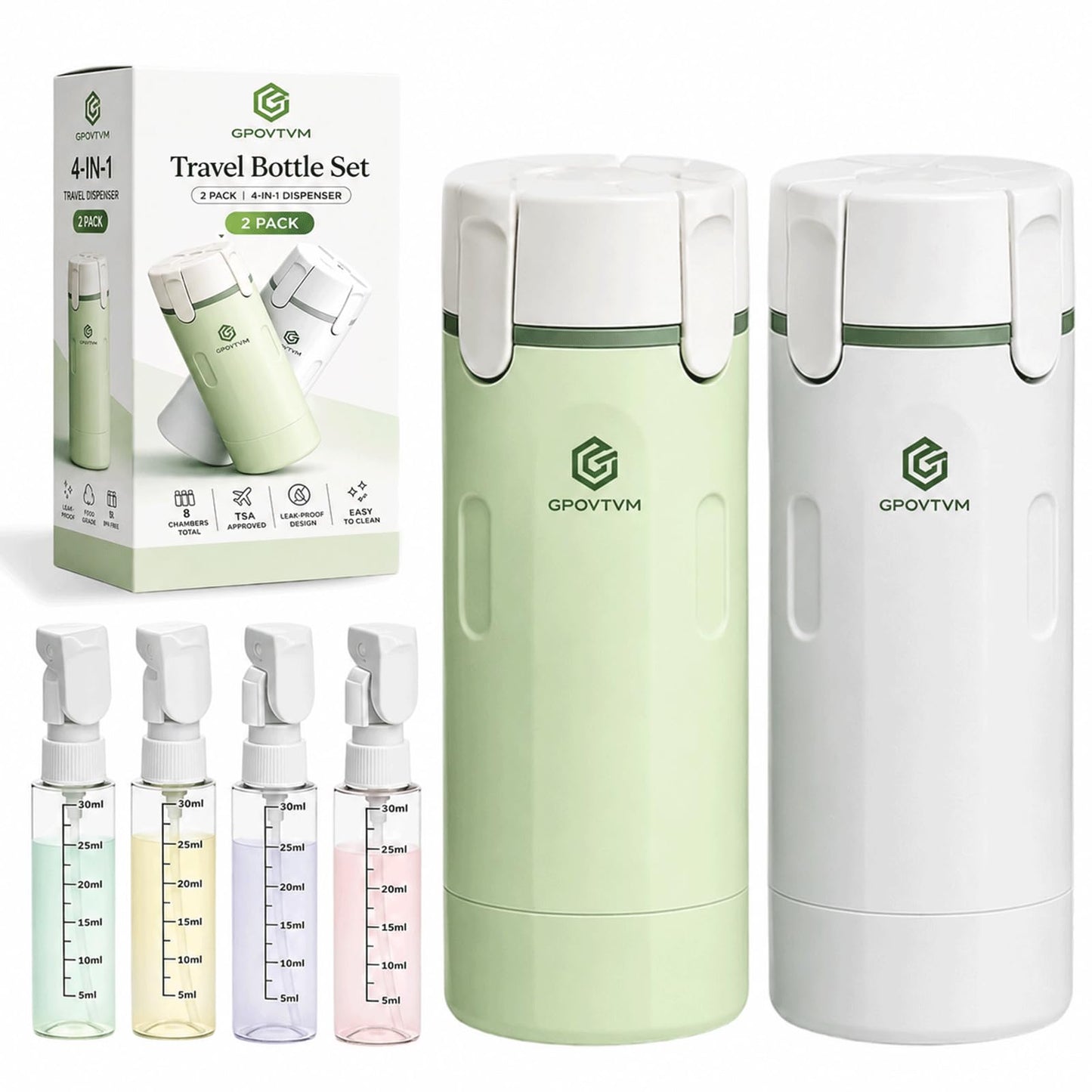 2 Pack 4 in 1 Travel Dispenser Bottle Four One Items Toiletry Containers Shampoo for Toiletries 4in -1 Soap 4-in-1 Leak Proof Rotatable Setpump Creams Sized TSA Refillable Lotion Cosmetic to Fill