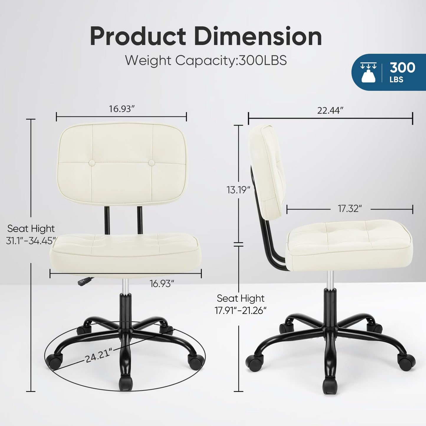 DUMOS Home Office Desk Chair - Ergonomic Armless PU Leather Computer Rolling Task Chair，with Comfy Lumbar Support and Height Adjustable, Vanity, Bedroom, Living Room, Beige