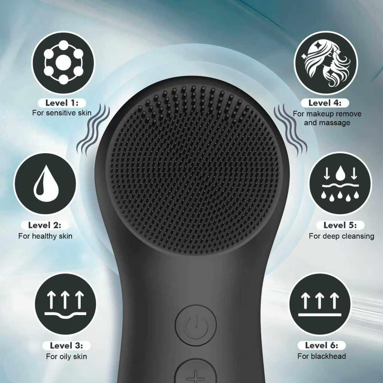 LZP Silicone Face Scrubber, Electric Facial Cleansing Brush with 6 Speeds Vibration Technology, Rechargeable & Waterproof Exfoliating Scrub Brush for Cleansing and Massaging, Men Women
