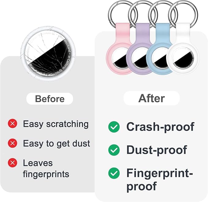 [4 Pack] Compatible with AirTag Case Keychain for Air Tag Holder Silicone for AirTags Key Ring Cases Tags Chain for AirTag GPS Item Finders Accessories, Pink/Lilac/Grey Blue/White