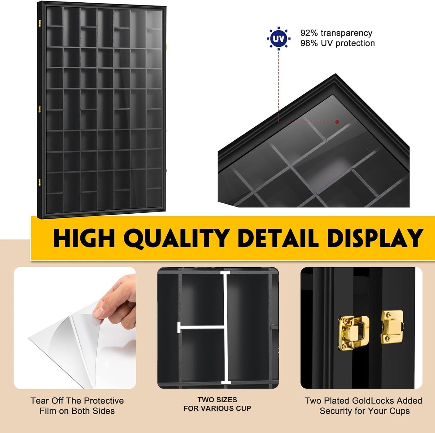 Black Shot Glass Display Case Large 61 Slots Glass Display