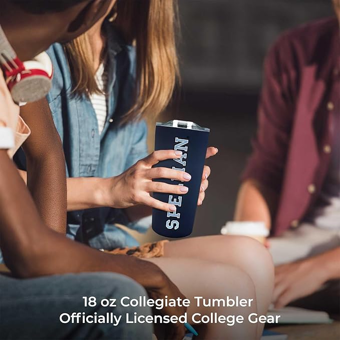 Campus Colors NCAA Stainless Steel Tumbler perfect for Gameday - 18 oz - Double Walled - Keeps Drinks Perfectly Insulated (Spelman College - Navy)