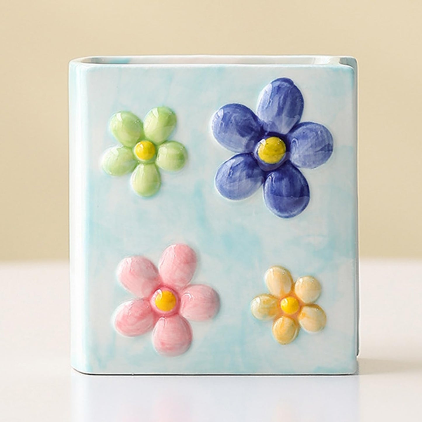 Busnos Book Vase Flower Pencil Cup Pen Holder For Office Desk Decorative Books Blue Flower Vase Cute Toothbrush Holders Home Decor Teacher Book Gifts for Women Small Makeup Brushes Holder
