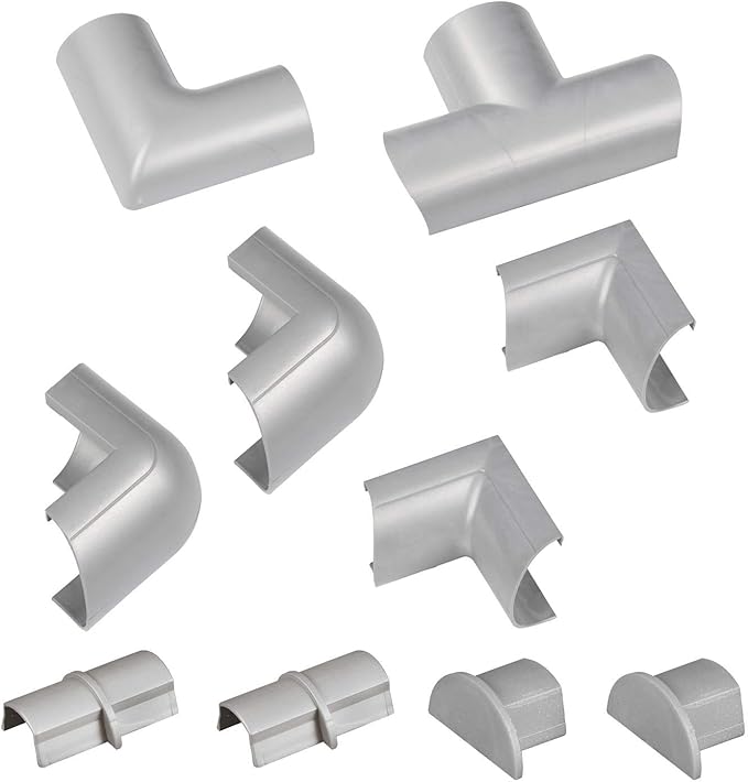 D-Line Medium Cable Raceway Accessory Pack, Join 1.18in x 0.59in Cord Cover Lengths, 10 Accessories Included, Hide Cords Around a Variety of Angles - Gray