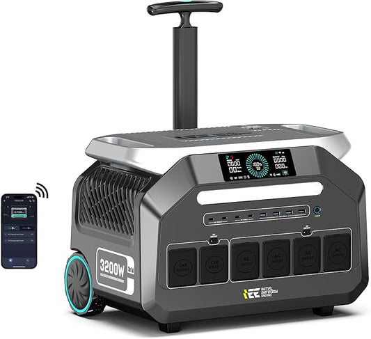 IEE 3200W Portable Power Station P3200, 2048Wh Solar Generator, 1800W AC Charging & 1000W Solar Charging, LiFePO4 Battery Power Station for Home Backup, Power Outage, Camping, RV, Emergencies