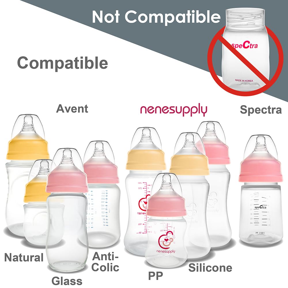 Nenesupply 4 Sets of Nipple Ring and Cap Compatible with Nenesupply Baby Bottle Silicone Bottle Avent Bottle Nipple Collar Anti Colic Level 2 for 1+ Month Infant Slow Flow for Newborn Babies