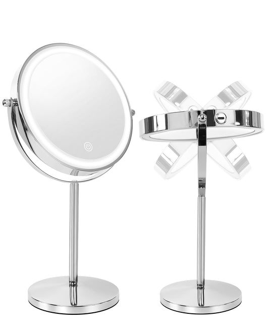Makeup Mirror with Light,1X/10X Double-Sided Magnifying Dressing Mirror with 3 Types of LED Lights and Brightness Adjustment,a 360°Rotating Desktop Mirror,Suitable for Travel,Dormitory and Home use.