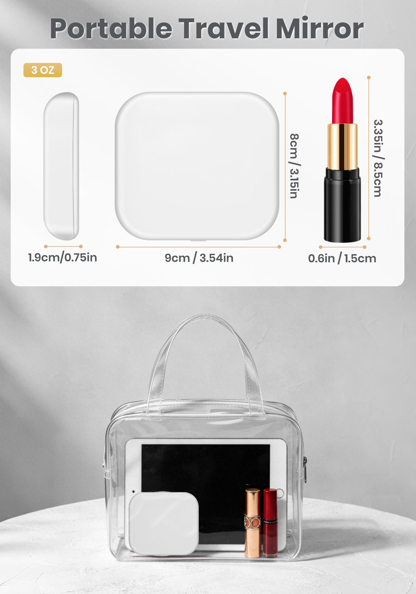 SisKokoro Magnifying Mirror with Light, Rechargeable 40X Compact Mirror with 3 Lighting Modes & Dimmable Brightness, Portable Travel Makeup Mirror with Light, Essentials for Travel, Pocket Purse White