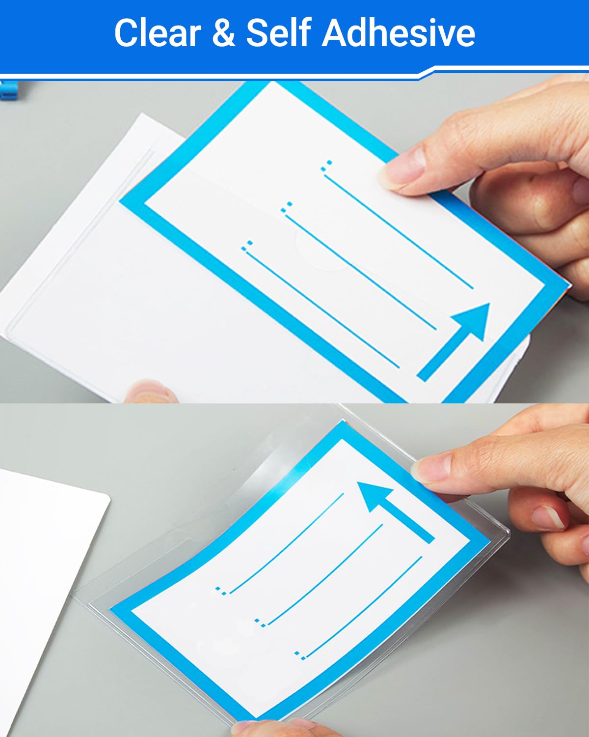 Kvatr-X 20 PCS Clear Self Adhesive Plastic Label Pockets, Top Loading Business & Library Index Card Holders, Peel and Stick Sleeves for Storage Bins, Totes, Binders and Drawers (11 x 17 Inch)