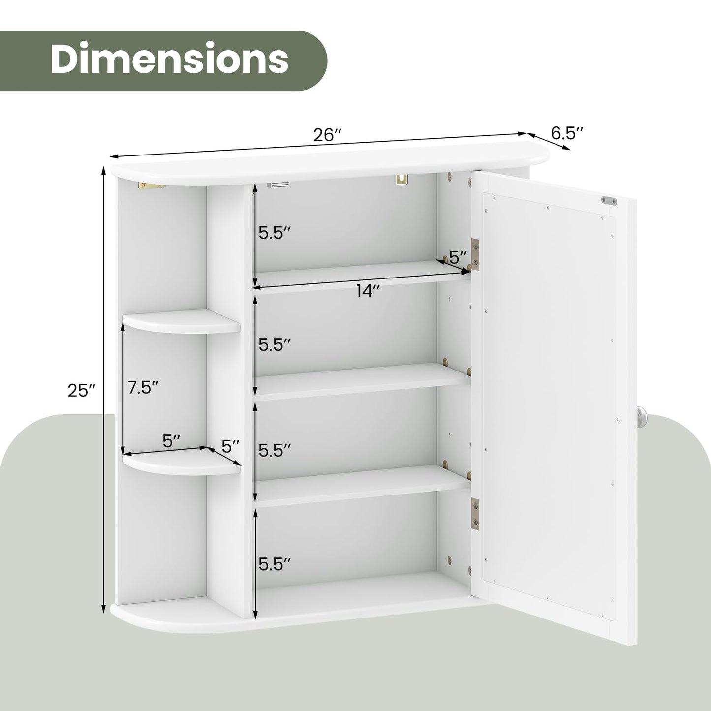 Giantex Bathroom Medicine Cabinet, Wall Mounted Bathroom Mirror Cabinet with Mirrored Door & 4 Interior Shelves, 6 Open Shelves, Mounting Hardware, Space-Saving Storage Cabinet, White