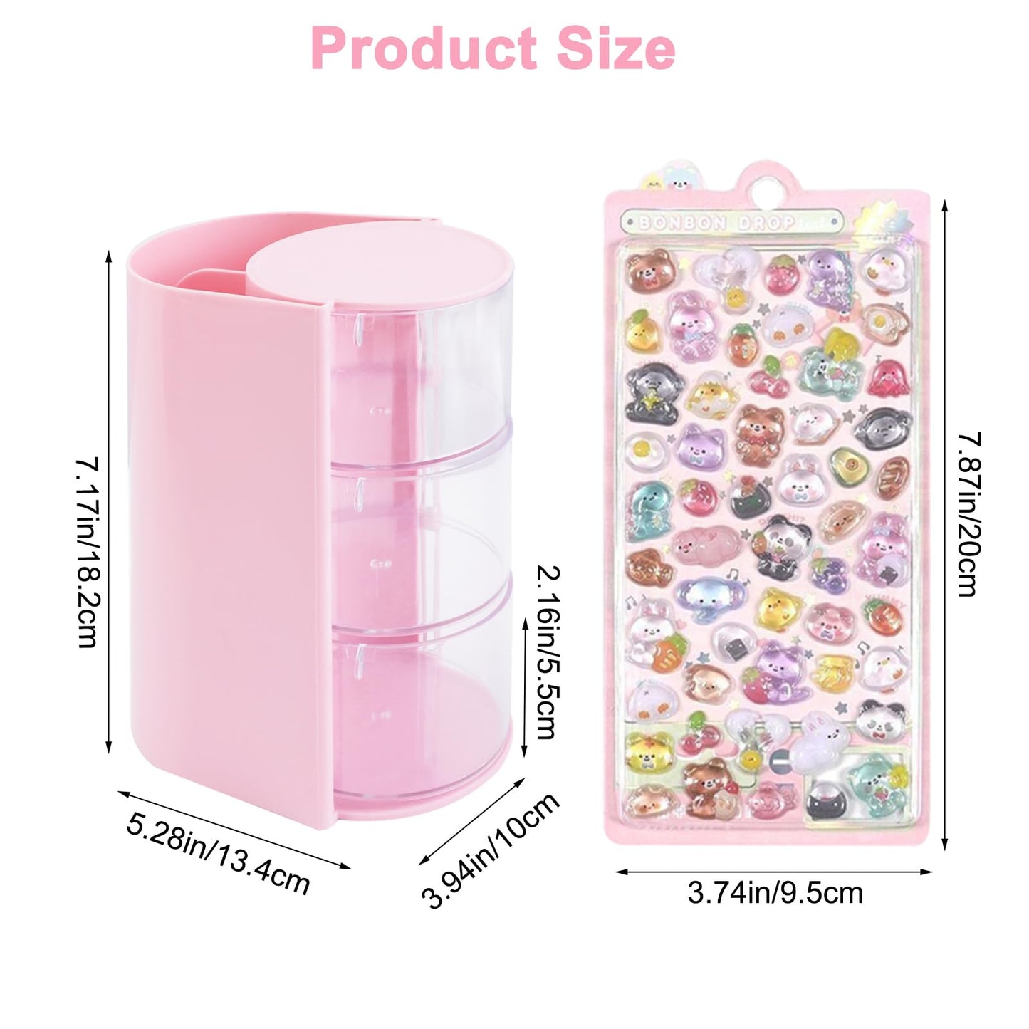 SHAIDOJIO 2Pack Hair Accessories Organizer with Hair Brushes Holder, 3-Tier Rotatable Drawer Makeup Brush Holder Small Jewelry Box with Sticker, Desktop Organizer Case for Girl Clip Earring Necklaces