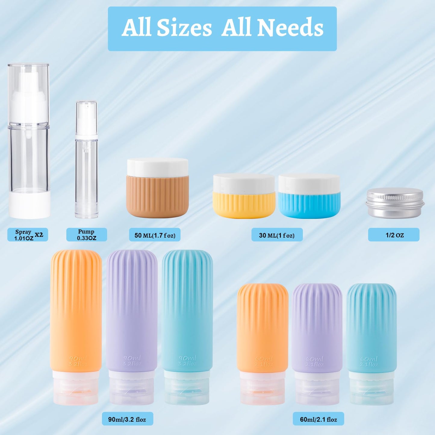 KOUWICH Silicone Travel Bottles, 25 Pack TSA Approved Travel Size Containers for Toiletries, Leak Proof Refillable & Squeezable Toiletry Bottles Kit with Clear Bag for Shampoo Lotion Cream Conditioner