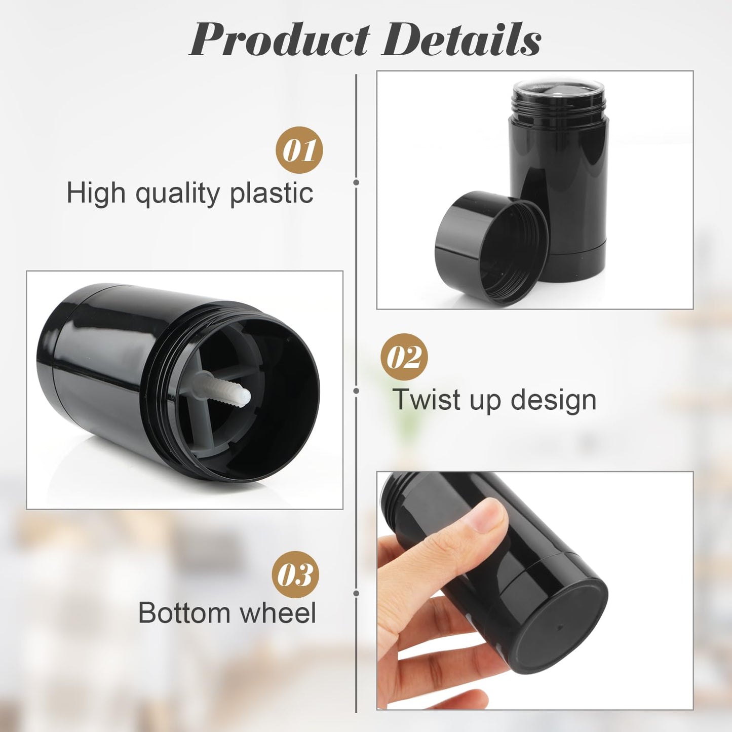 8 Pack 75ml/2.5oz Plastic Deodorant Containers Empty Twist Up Filling Stick Tube Bottom-Fill Deodorant Bottles for DIY Cosmetic Lotion Bar Sunscreen Lip Balm Crayon - Black