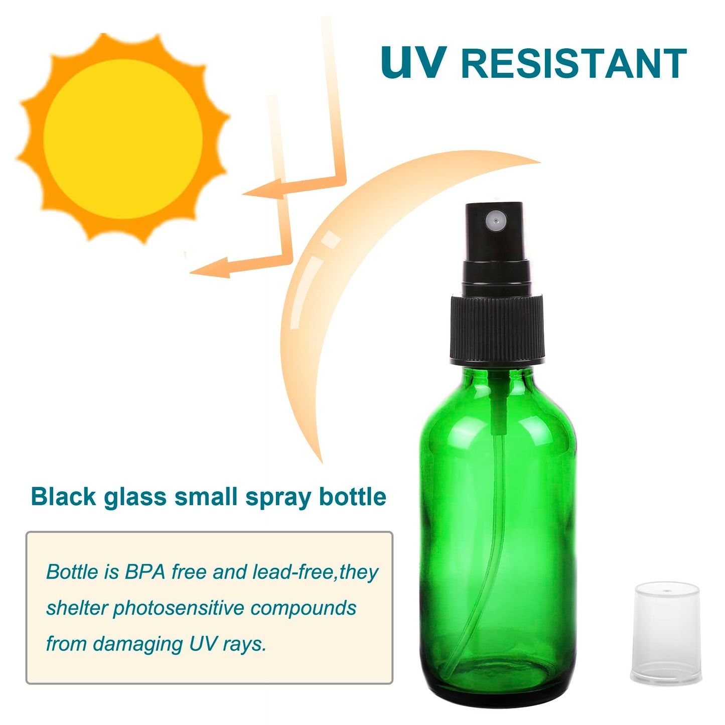 NOOEEISS Green Glass Small Spray Bottle 2 oz 24 Packs,Fine Mist Sprayer Small Clear Bottles,Refillable Containers mini spray bottles for Cleaning Solutions and Skin Care (Green 24pcs)