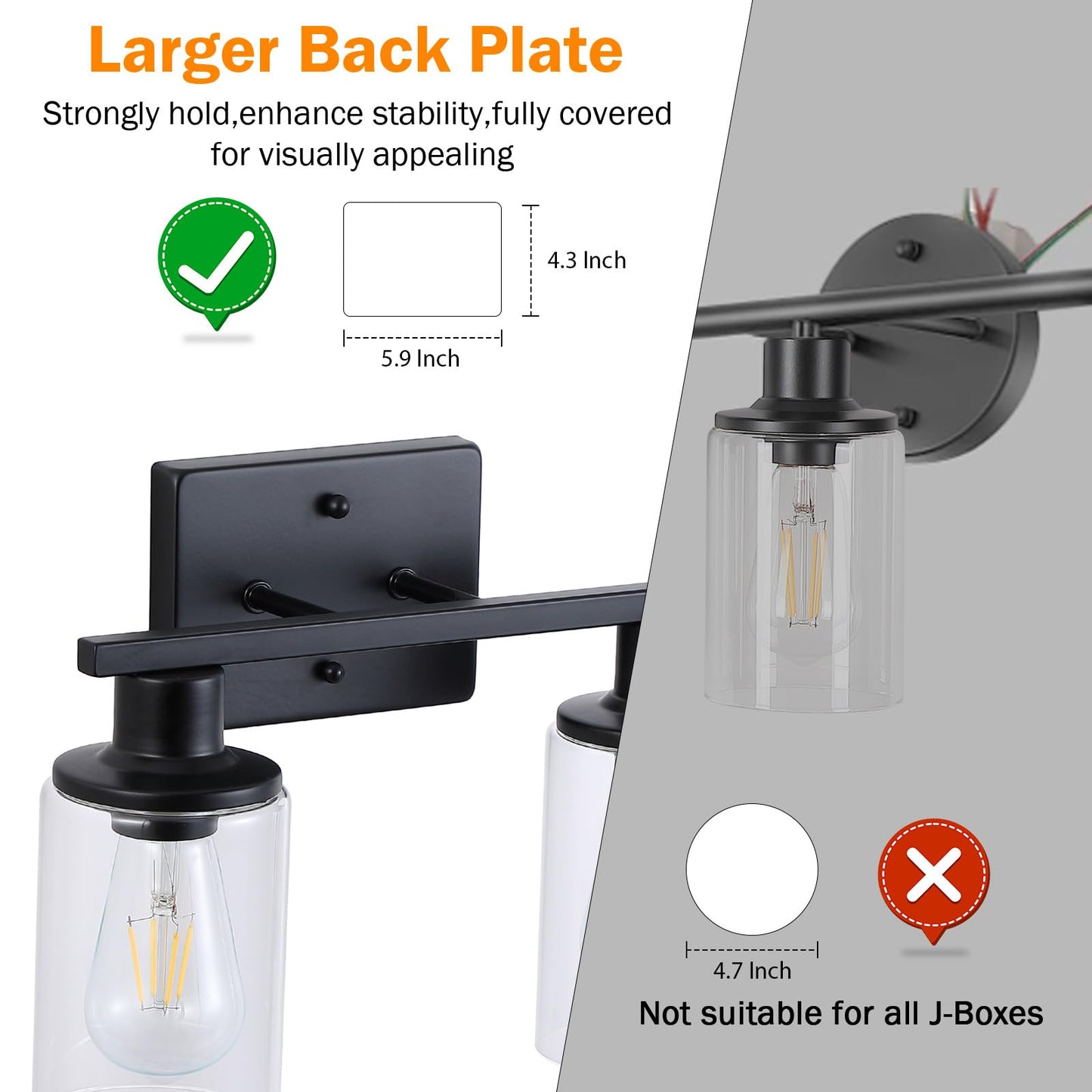 Litaddscen 2-Light Matte Black Bathroom Vanity Light,Bathroom Light Fixtures Over Mirror with Clear Glass Shade,Modern Farmhouse Wall Sconces Lighting for Kitchen Living Room Cabinet
