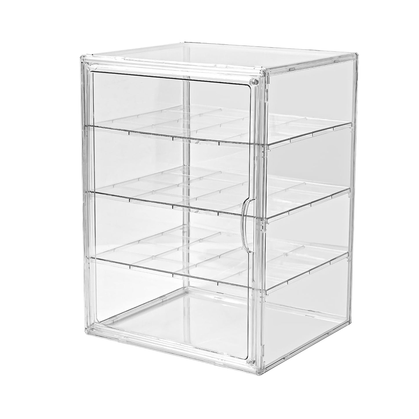 4 Tier Display Case for Collectibles,Clear Display Box with 3 Movable Plates ,Storage Container with Magnetic Door
