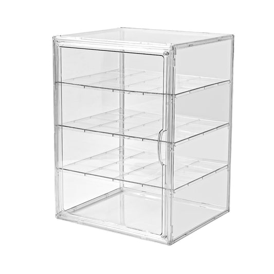 4 Tier Display Case for Collectibles,Clear Display Box with 3 Movable Plates ,Storage Container with Magnetic Door