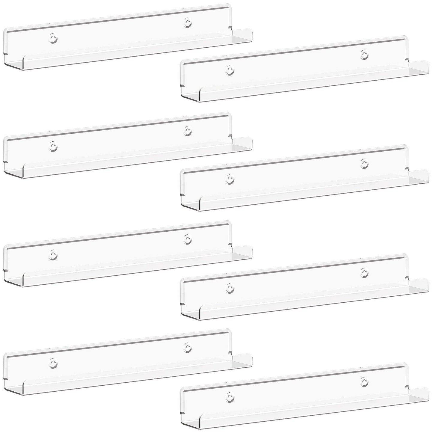 Lifewit Narrow Floating Shelves for Vinyl Record 8 Pack, 12" Clear Wall Shelves for Nail Polish/Book/Picture/Makeup, Acrylic Wall Display Shelf Organizer for Bedroom, Living Room, Bathroom Decor