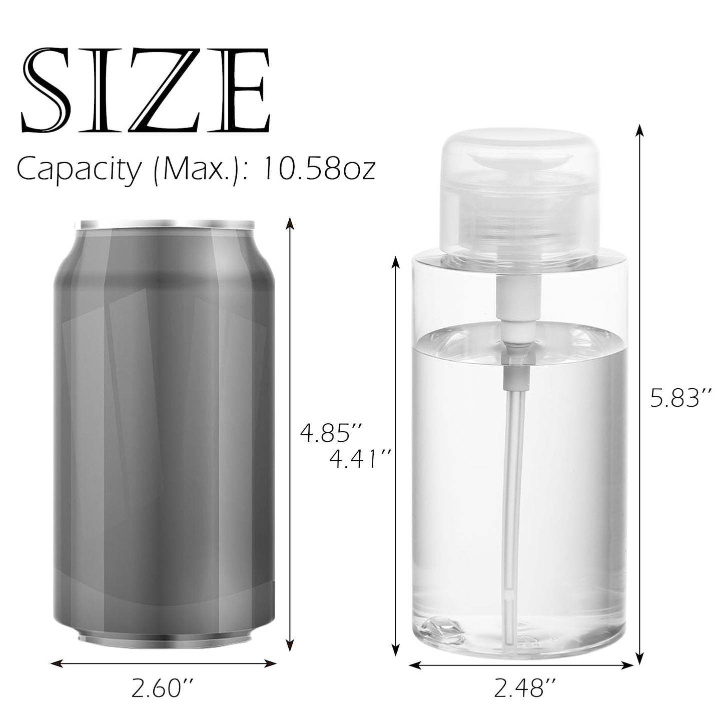 RAMFIYN 10oz Acetone Pump Dispenser 6 Pack Plastic Alcohol Push Down Dispenser with Labels Refillable Alcohol Pump Dispenser Bottle Empty Nail Polish Remover Bottle
