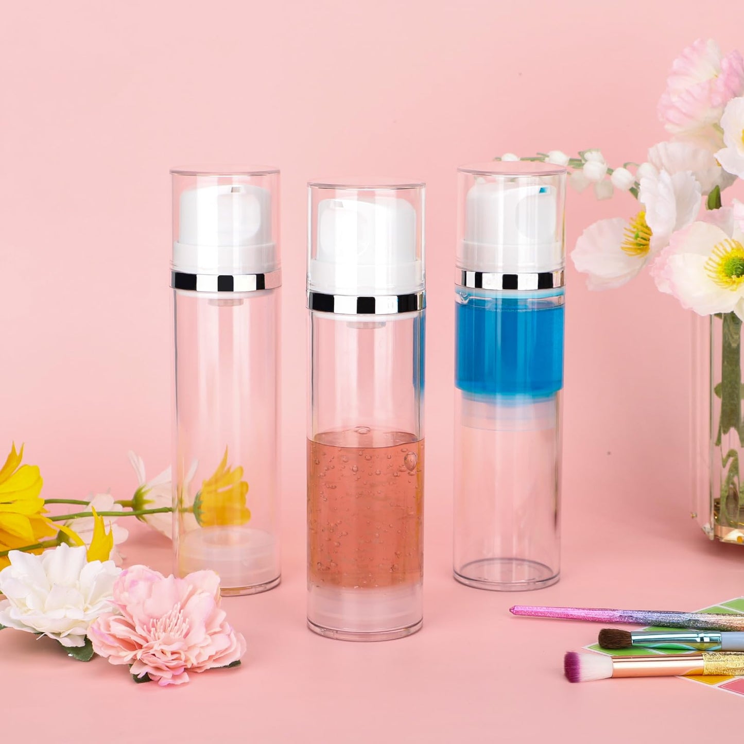 Segbeauty 5oz Clear Refillable Cosmetic Containers,Pack of 3 Airless Pump Bottles 150ml Empty Travel Size Bottles Airless Cosmetic Pump Container Vacuum Cosmetic Travel Bottle for Toiletries