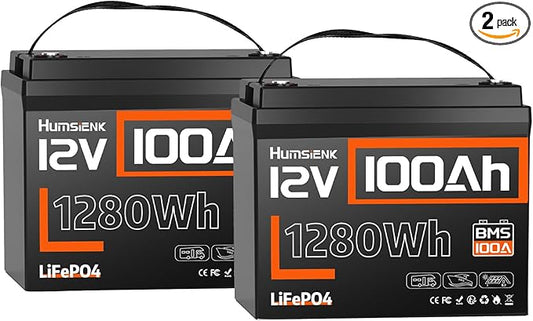 12V 100Ah LiFePO4 Battery Lithium, Built In 100A BMS, Group 24 Size 1280Wh Lithium Battery for Marine,15000 Deep Cycles 10 Years Lifespan for RV Solar Energy Off Grid Trolling Motor (2PACK)