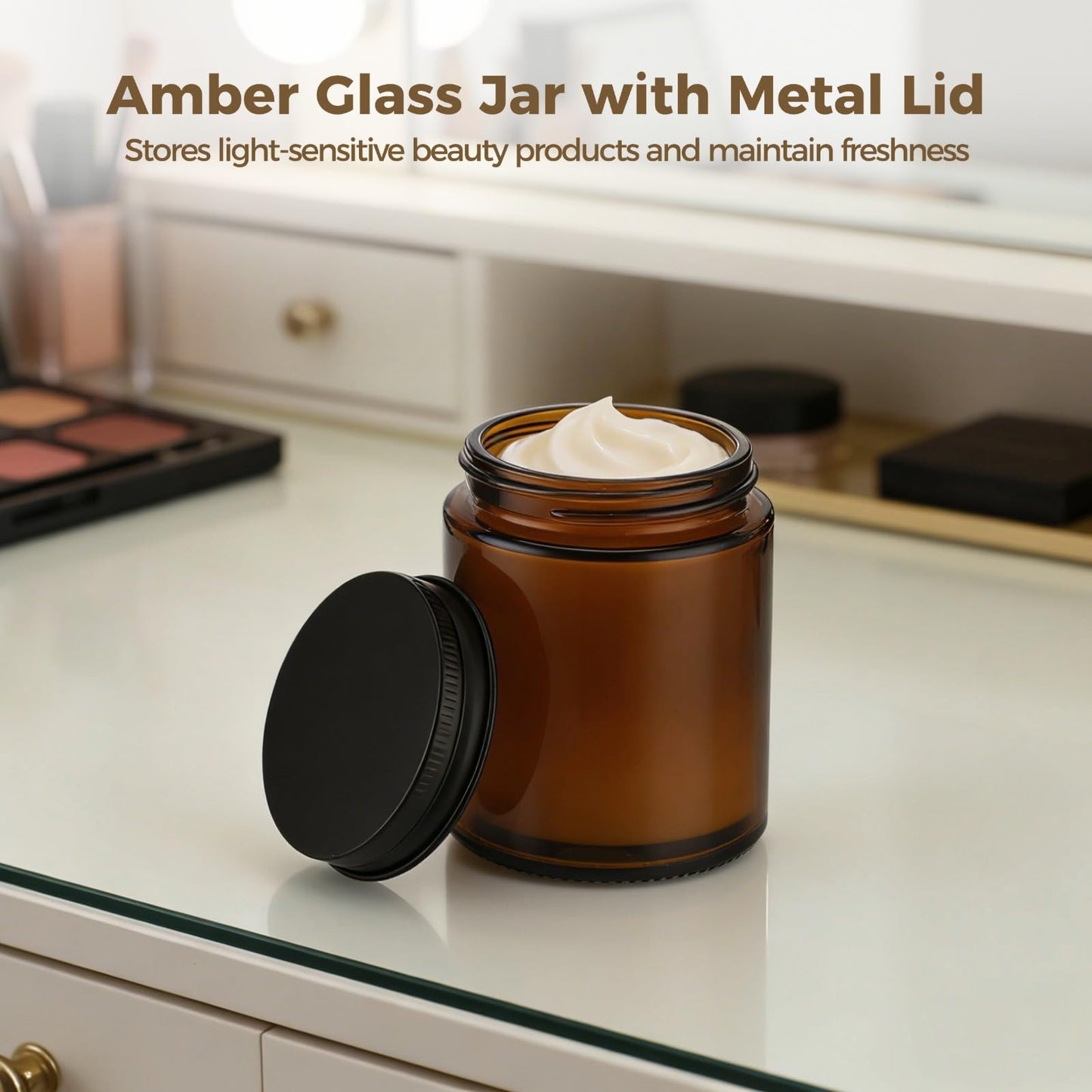 15 PCS 5 oz Amber Glass Jars with Lids - Round Brown Glass Container with Metal Lid, Small Airtight Glass Containers for Cream Lotion Powder Beauty Products, Leakproof Empty Cosmetic Travel candle Jar