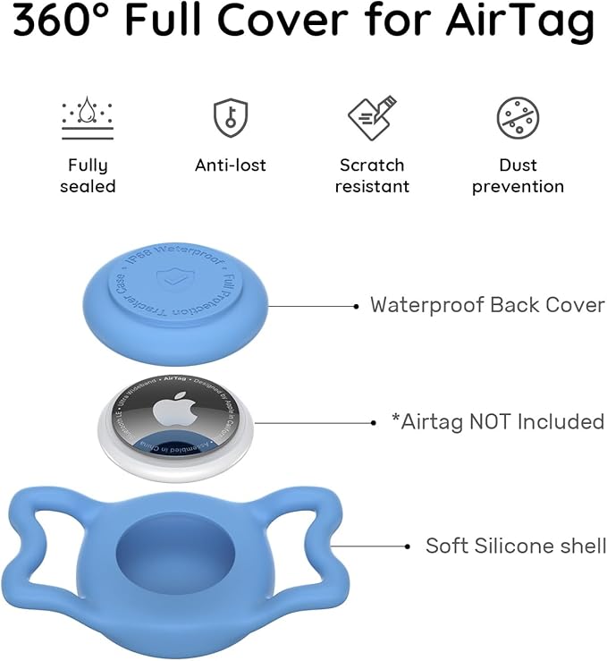 for AirTag Dog Collar Holder, Dog Air Tag Holder, IP68-Waterproof | Lightweight Silicone | Anti-Lost | Ultra-Durable | Compatible with Apple AirTags (Black+Bule)