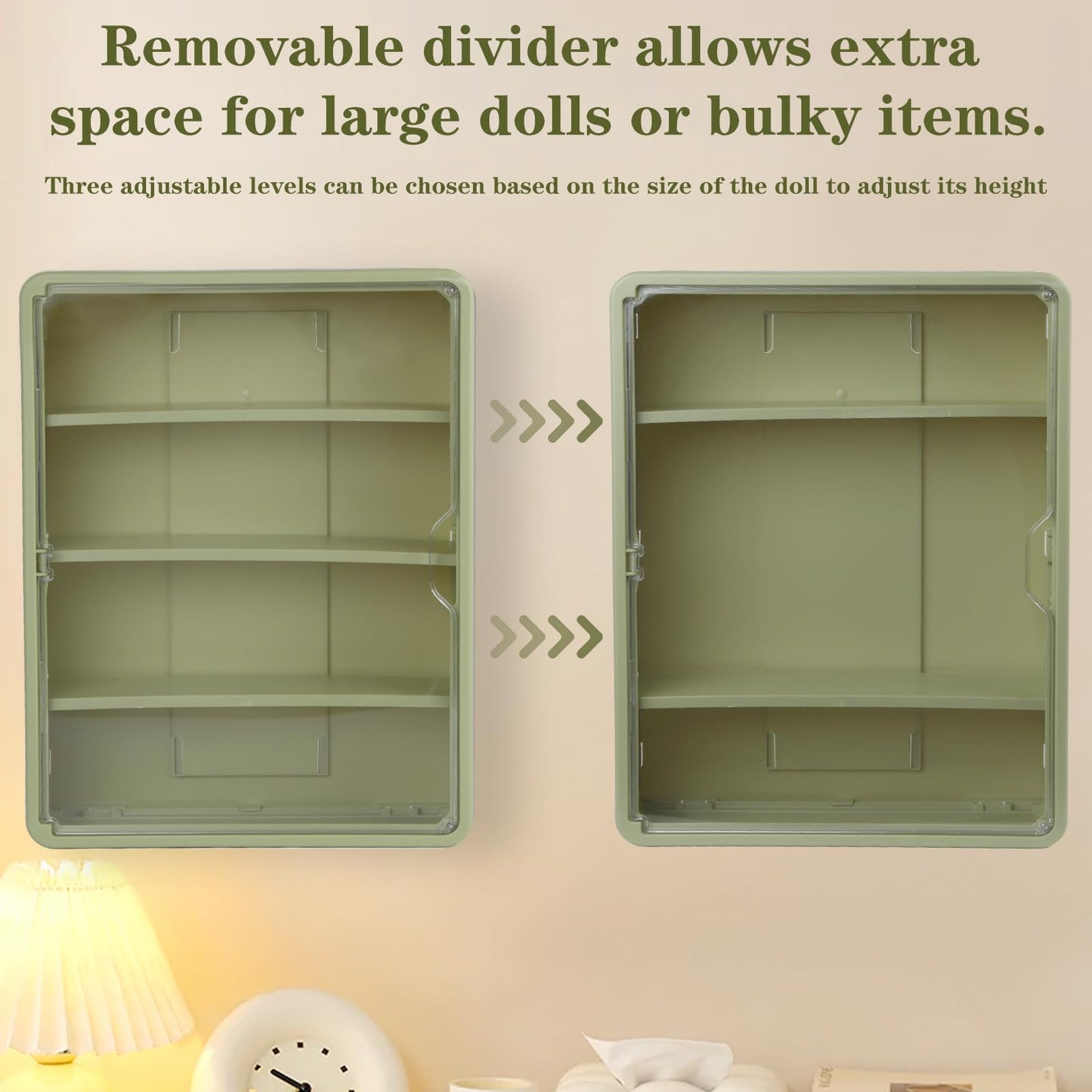 4-Tiers Clear Display Case for Figures, Wall-Mounted Display Box with Adjustable Shelves, Dustproof Display Cabinet Organizer for Mini Figures, Blind Box Toys and Collectibles (Green)