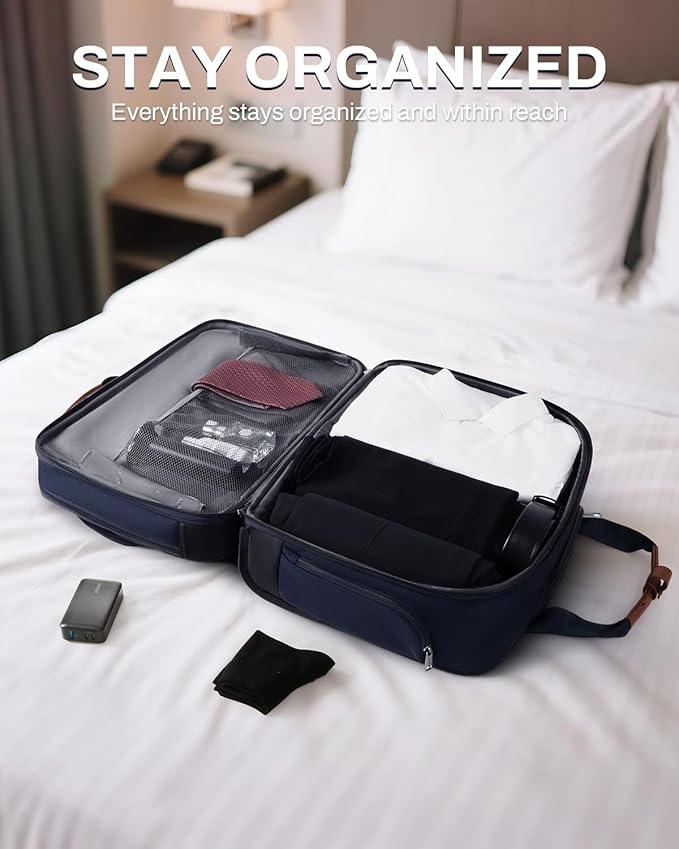 Rolling Laptop Bag for Men and Women, 17 Inch Roller Computer Briefcase, Underseat Carry On Luggage Suitcase with Wheels, Waterproof 2 Wheeled Case for Work, Travel, College, Mobile Office Bag, Navy