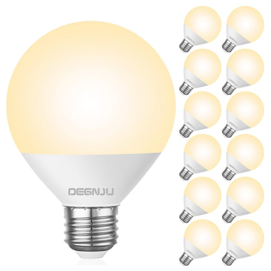 DEGNJU LED Vanity Light Bulbs, 60W Equivalent, Bathroom Light Bulbs 2700K Soft White, 800 Lumens, G25 Globe Bulb for Makeup Mirror, Round Shape, 7W, 120V, Non-Dimmable, 12 Pack