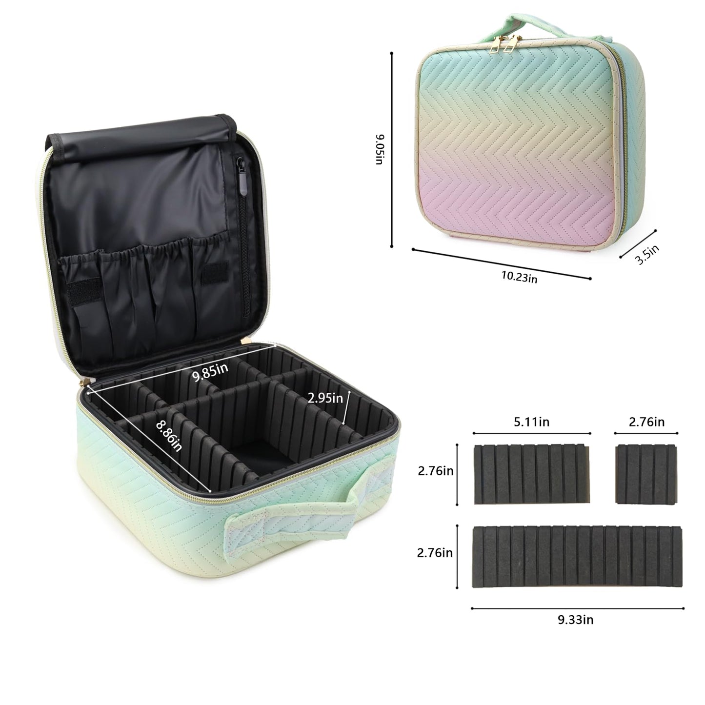 MORMID Travel Makeup Case 5 Layers Portable Makeup Train Case Cosmetic Bag Organizer Storage for Women with Adjustable Dividers and Shoulder Strap for Toiletry Travel Accessories(gradient green)