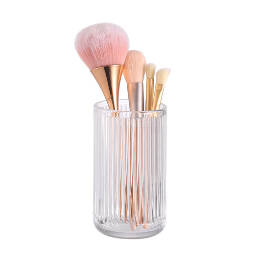 DASITON Makeup Brush Holder Organizer, Crystal Glass Makeup Brushes Storage Holder, Vintage Make Up Brush Cup for Vanity, Pen Pencil Holder for Desk, Toothbrush Holders for Bathroom (Clear L)