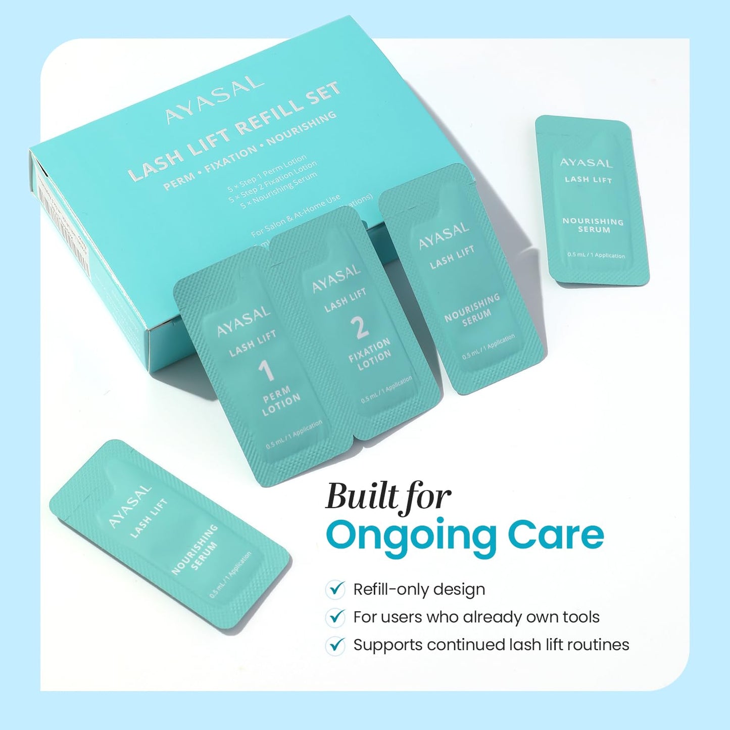 AYASAL Lash Lift Kit Refills: Step 1+2 Refill Set, Korean Thio-Free Lash Perm - Professional Long Lasting Results up to 6-8 Weeks - Eyelash Curling Set at Home - Set for 5 Applications
