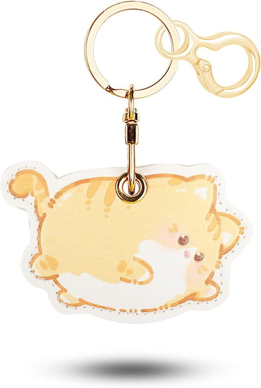 Leather Keychain for Airtag, Cute Protective Keychain Holder Compatible with Apple Air Tag,GPS Item Tracker Case Cover for Keys,Bags,Pets,Luggage(Cat)