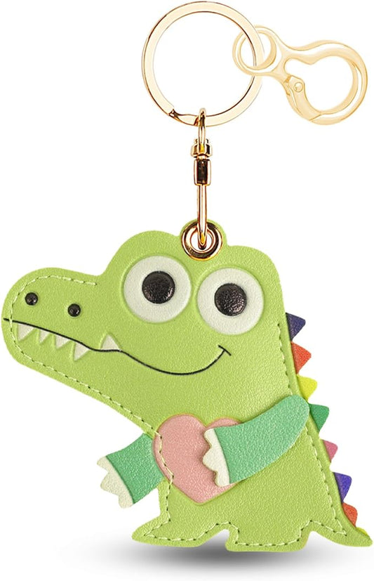 Leather Keychain for Airtag, Cute Protective Keychain Holder Compatible with Apple Air Tag,GPS Item Tracker Case Cover for Keys,Bags,Pets,Luggage(Crocodile)
