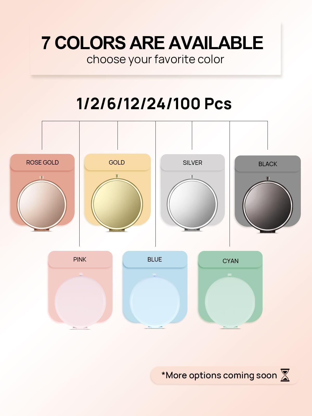 Getinbulk Compact Mirror for Purse, Pack of 6 Double-Sided 1X/2X Magnifying Round Metal Pocket Makeup Mirrors (Round, Pink Marshmallow)